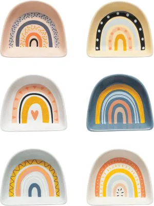 Jubilee Rainbows Stoneware Shaped Pinch Bowl Set, Mini Bowls for Dipping and Seasoning-Soy Sauce Dish, Set of 6, 2 oz