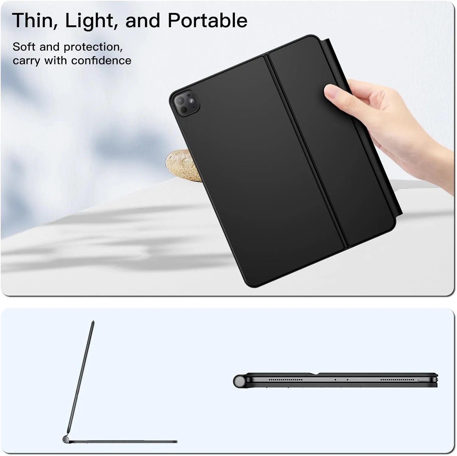 JUQITECH Magic-Type Keyboard Case for iPad Pro 11-inch (M4), Backlight Multi-Touch Trackpad iPad Keyboard with Function Row, Easy-Set Soft Protective Magnetic Stand Case 2024, Auto Sleep/Wake