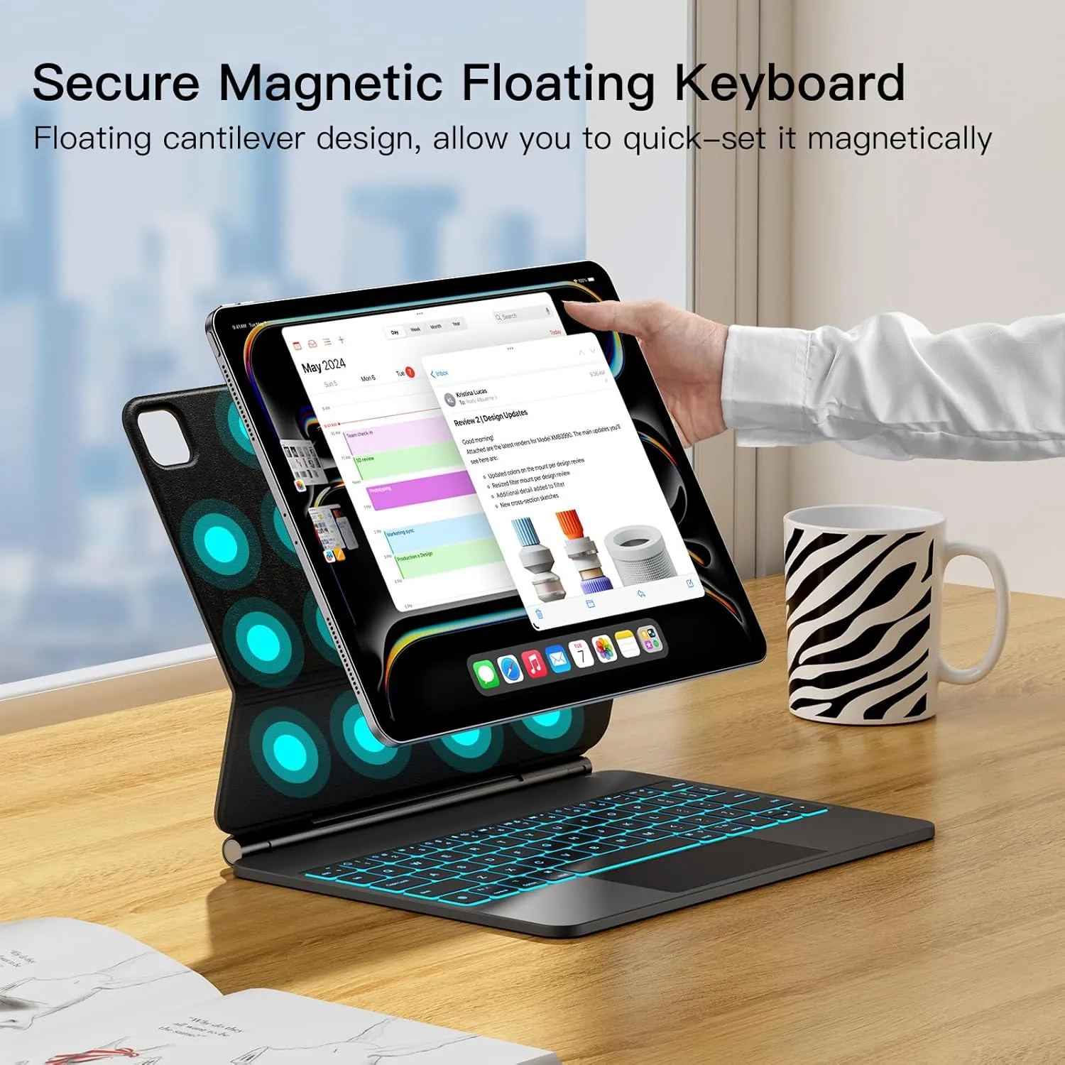 JUQITECH Magic-Type Keyboard Case for iPad Pro 11-inch (M4), Backlight Multi-Touch Trackpad iPad Keyboard with Function Row, Easy-Set Soft Protective Magnetic Stand Case 2024, Auto Sleep/Wake