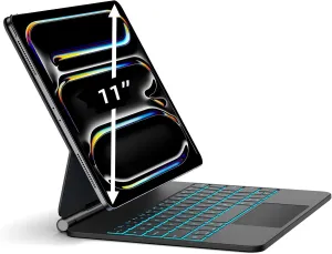 JUQITECH Magic-Type Keyboard Case for iPad Pro 11-inch (M4), Backlight Multi-Touch Trackpad iPad Keyboard with Function Row, Easy-Set Soft Protective Magnetic Stand Case 2024, Auto Sleep/Wake