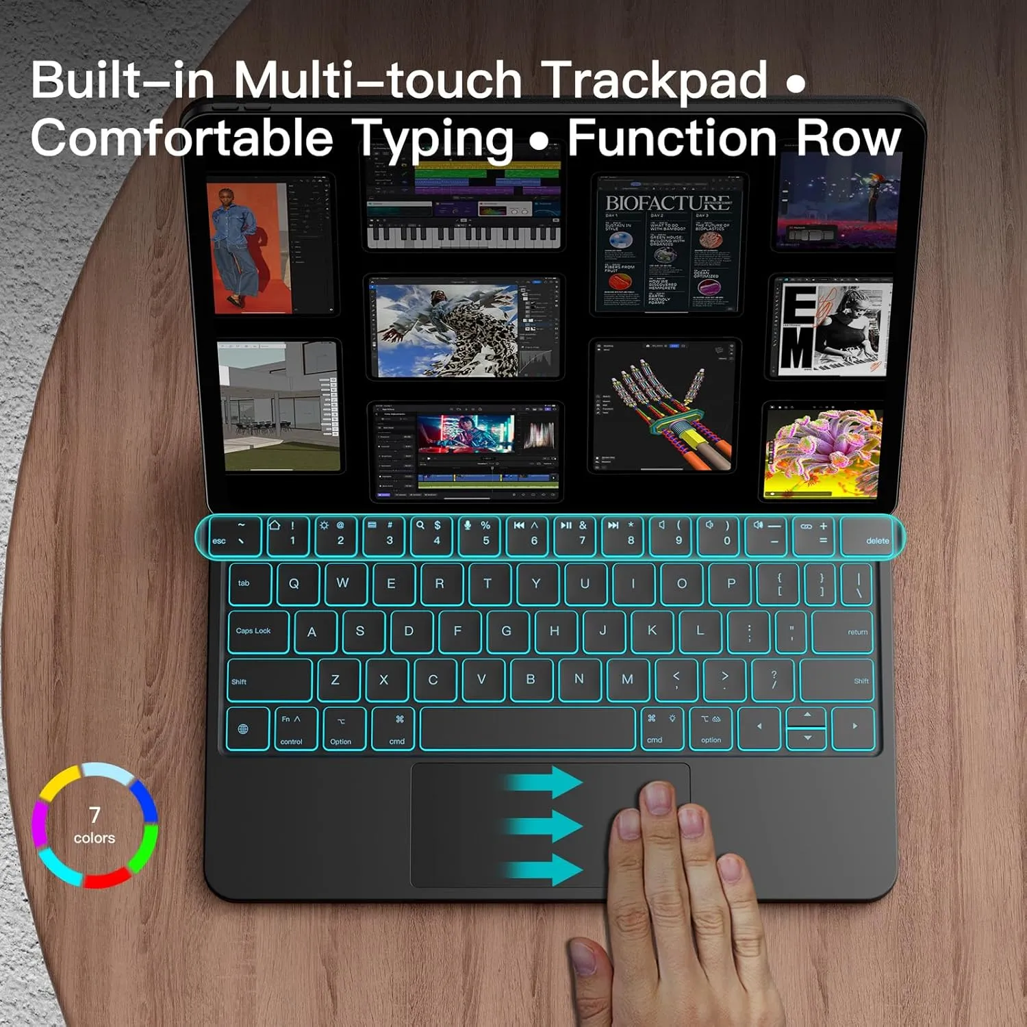 JUQITECH Magic-Type Keyboard Case for iPad Pro 11-inch (M4), Backlight Multi-Touch Trackpad iPad Keyboard with Function Row, Easy-Set Soft Protective Magnetic Stand Case 2024, Auto Sleep/Wake