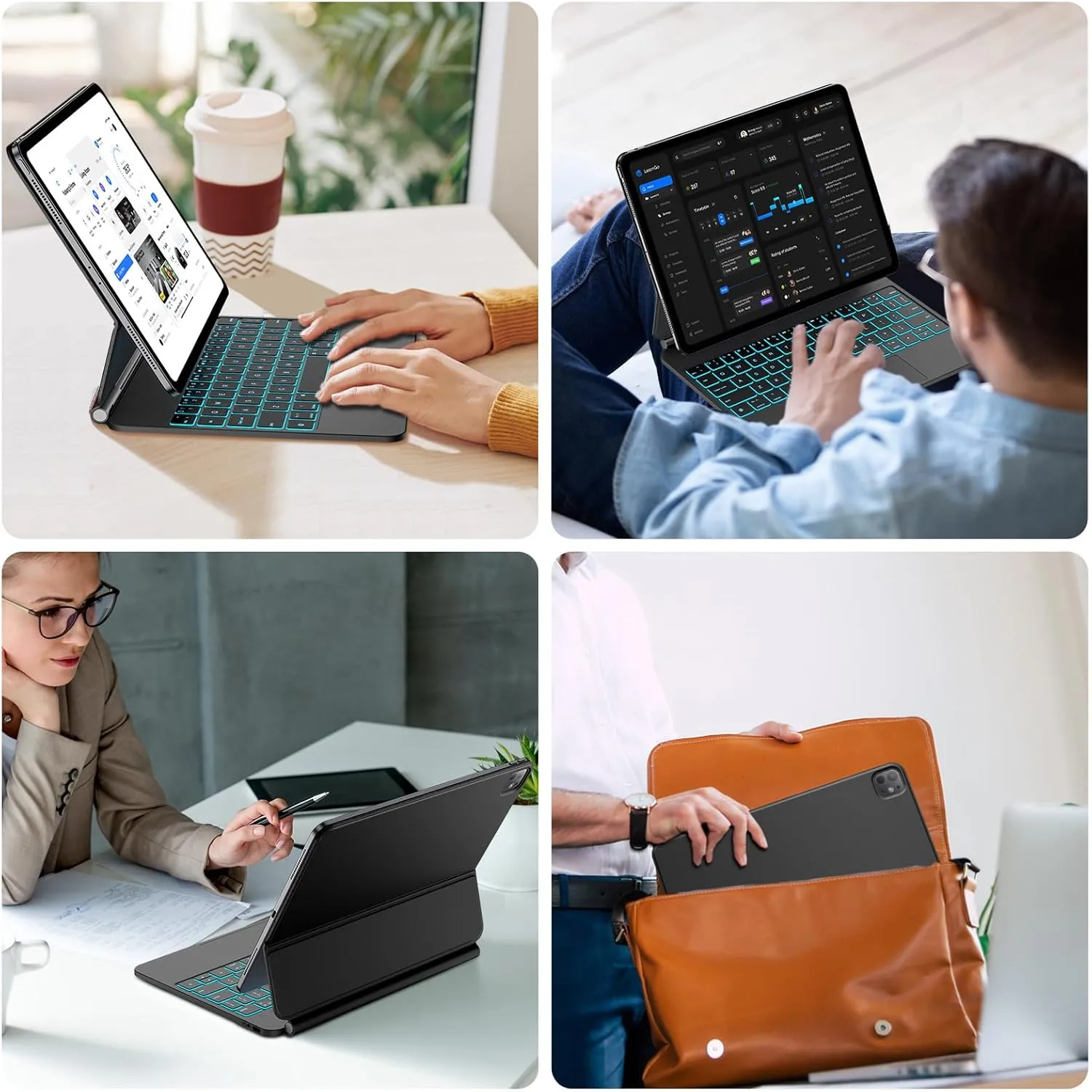 JUQITECH Magic-Type Keyboard Case for iPad Pro 11-inch (M4), Backlight Multi-Touch Trackpad iPad Keyboard with Function Row, Easy-Set Soft Protective Magnetic Stand Case 2024, Auto Sleep/Wake