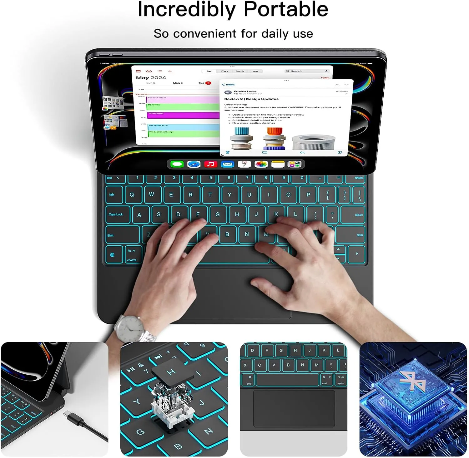 JUQITECH Magic-Type Keyboard Case for iPad Pro 11-inch (M4), Backlight Multi-Touch Trackpad iPad Keyboard with Function Row, Easy-Set Soft Protective Magnetic Stand Case 2024, Auto Sleep/Wake