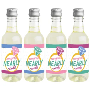 Just Engaged - Colorful - Mini Wine and Champagne Bottle Label Stickers - Engagement Party Favor Gift for Women and Men - Set of 16