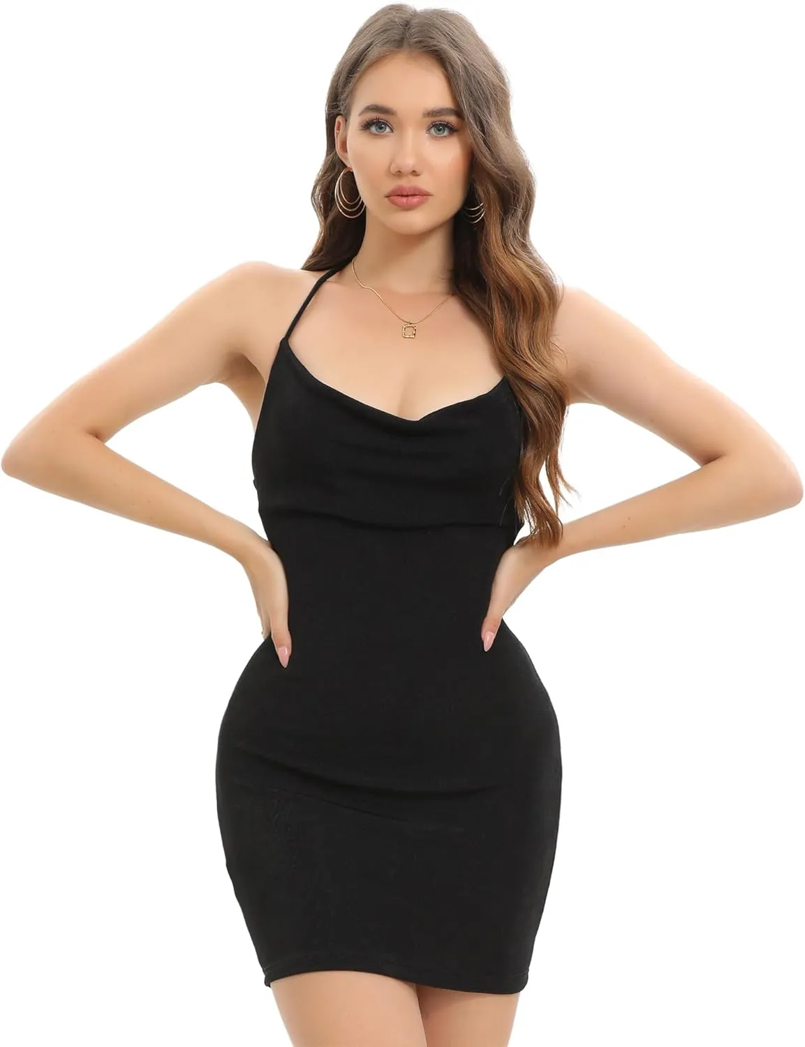 Just Quella Women's Spaghetti Straps Club Bodycon Mini Dress