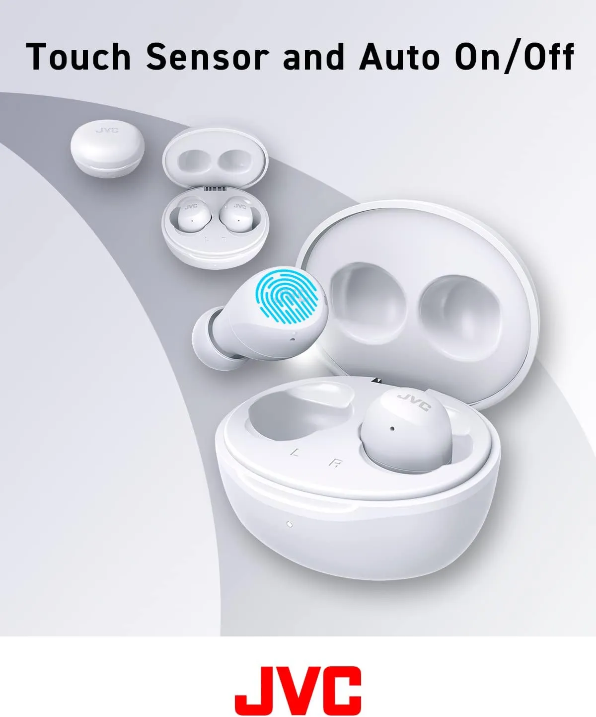 JVC Compact and Lightweight Gumy Mini True Wireless Earbuds Headphones, Long Battery Life (up to 23 Hours), Sound with Neodymium Magnet Driver, Water Resistance (IPX4) - HAA6TW (White)