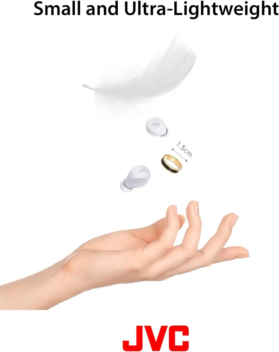 JVC Compact and Lightweight Gumy Mini True Wireless Earbuds Headphones, Long Battery Life (up to 23 Hours), Sound with Neodymium Magnet Driver, Water Resistance (IPX4) - HAA6TW (White)