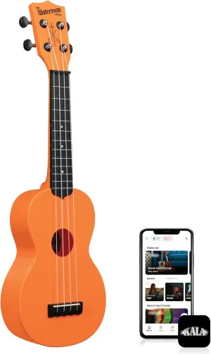 Kala Brand Music Co. The Waterman Beach Collection, 4-String Ukulele, Right, Sunset Orange, Soprano (KA-WMS-OR-S)