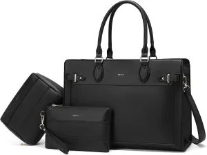 Keyli 3pc Laptop Tote Bag for Women 15.6 Inch Work Bag Business Computer Briefcase Waterproof Leather Messenger Bags Purses