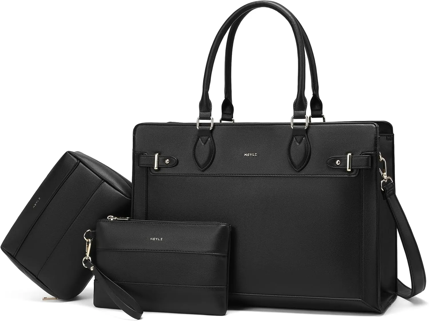 Keyli 3pc Laptop Tote Bag for Women 15.6 Inch Work Bag Business Computer Briefcase Waterproof Leather Messenger Bags Purses