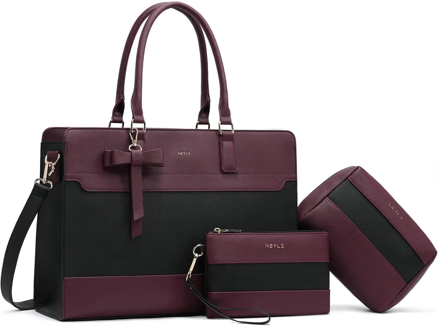 Keyli 3pc Sets Laptop Bag Work Bags for Women,15.6 Inch Leather Tote Bag Professional Computer Briefcase Office Shoulder Bag