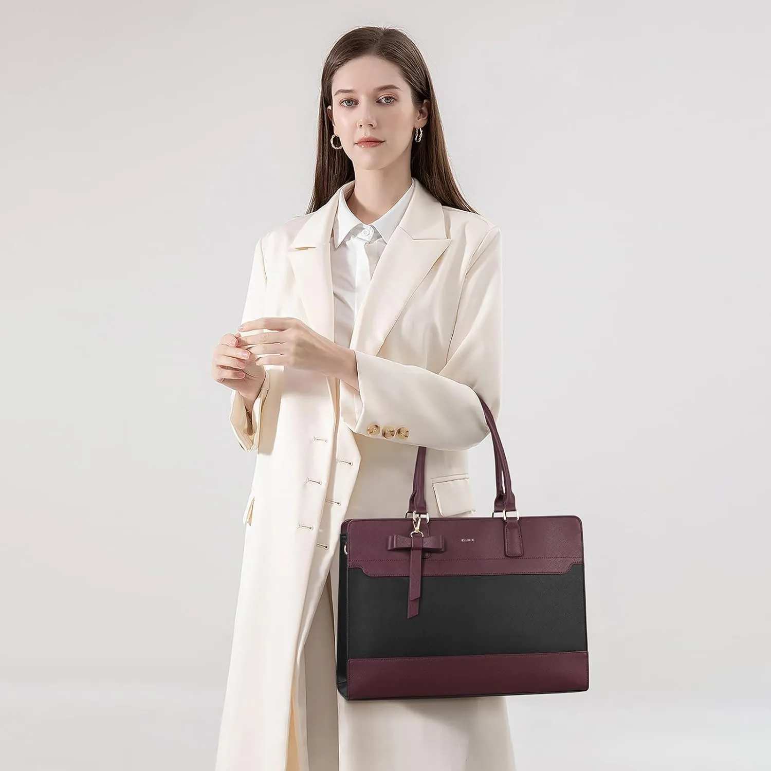Keyli 3pc Sets Laptop Bag Work Bags for Women,15.6 Inch Leather Tote Bag Professional Computer Briefcase Office Shoulder Bag