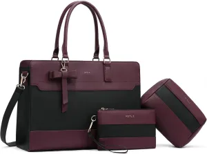 Keyli 3pc Sets Laptop Bag Work Bags for Women,15.6 Inch Leather Tote Bag Professional Computer Briefcase Office Shoulder Bag