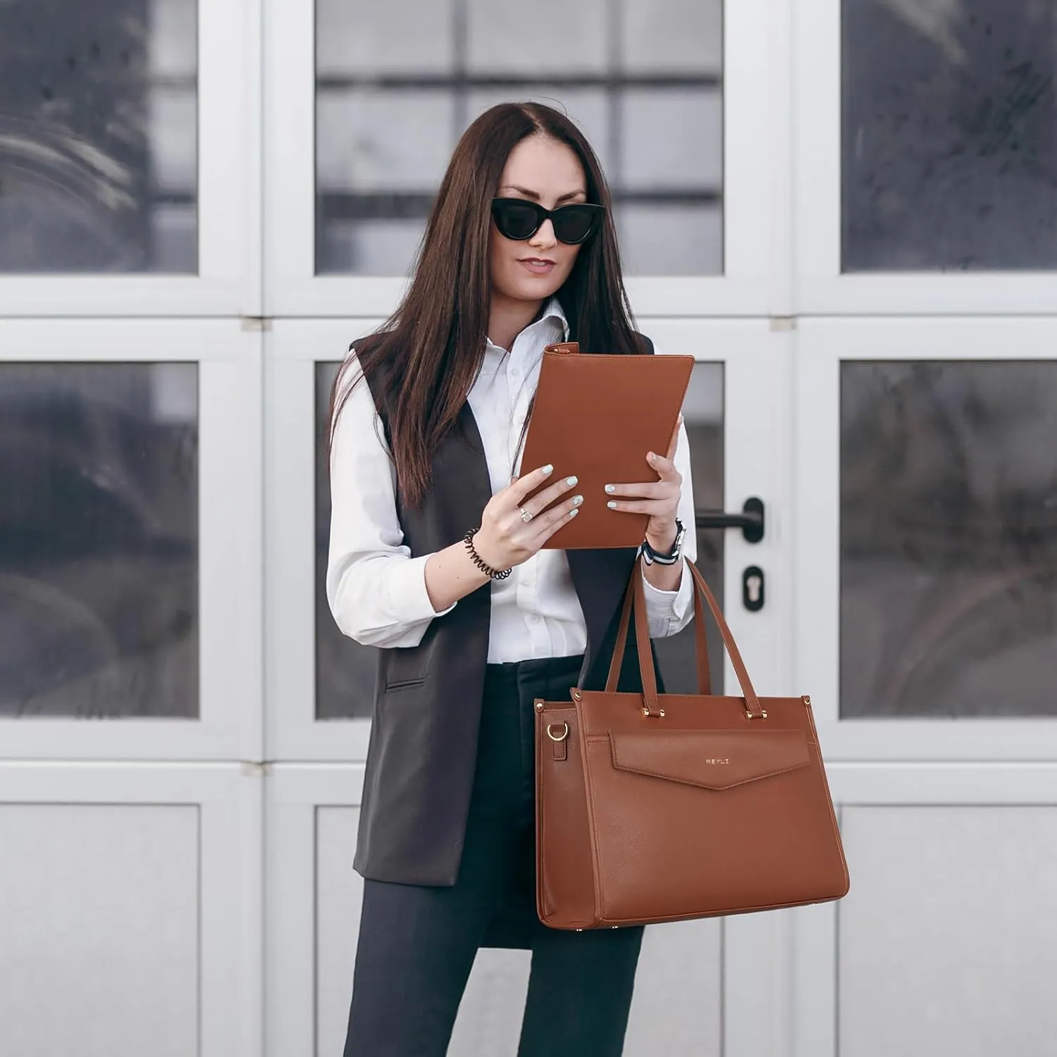 Keyli 3pcs Laptop Bag for Women 15.6 Inch Leather Work Tote Bags Professional Business Office Computer Shoulder Briefcase
