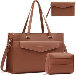 Keyli 3pcs Laptop Bag for Women 15.6 Inch Leather Work Tote Bags Professional Business Office Computer Shoulder Briefcase