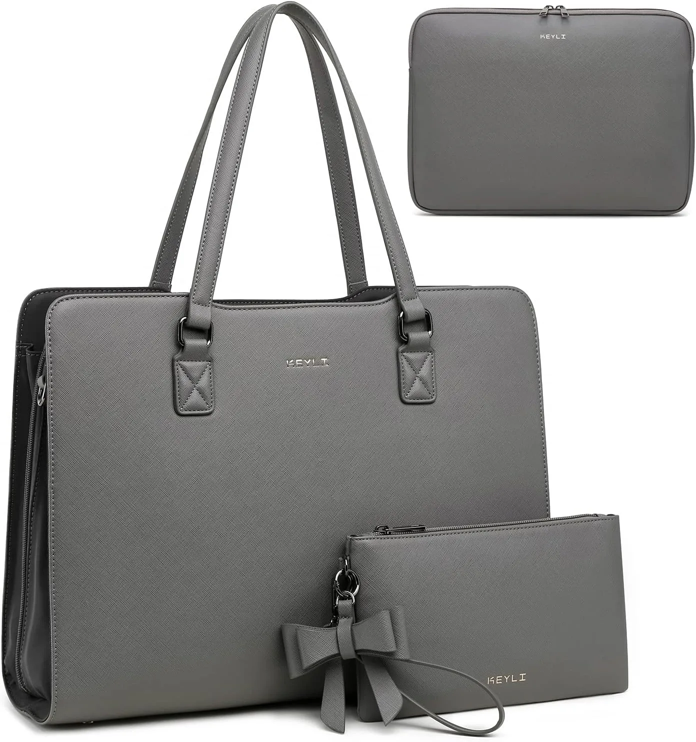 Keyli 4pc Sets Laptop Bag for Women Large Leather Laptop Briefcase with USB Charging Port Computer Shoulder tote Bags Purse