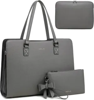 Keyli 4pc Sets Laptop Bag for Women Large Leather Laptop Briefcase with USB Charging Port Computer Shoulder tote Bags Purse