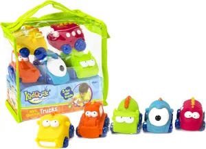 Kidoozie Mini Monster Trucks – Teaches Beneficial Roleplay and Employs Tactile Engagement – Includes Yellow, Orange, Blue, Green, and Red Trucks with Varying Facial Expressions – For Ages 18 Months and Up