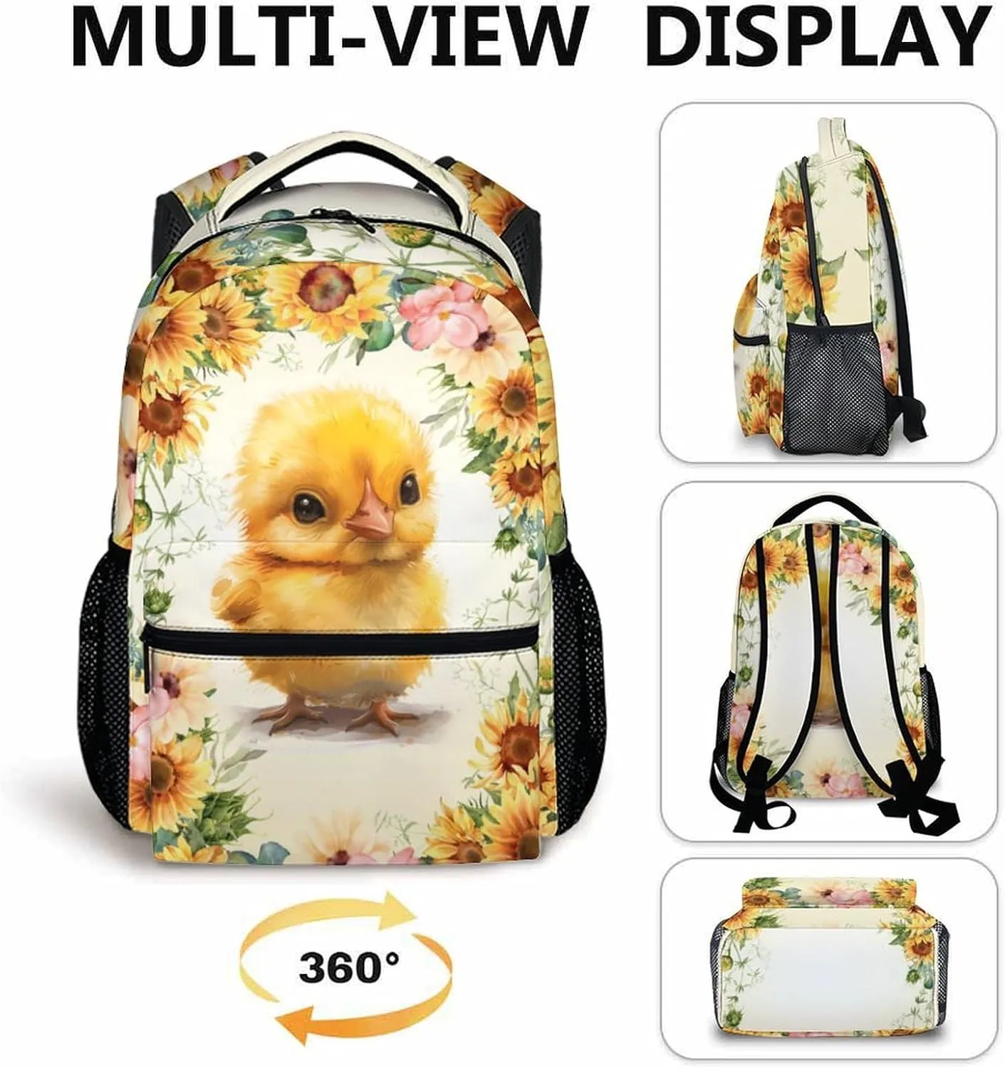 Kids Backpack, Cute Chick Bookbag, Gift for Kids, 17 Inch Student Yellow Backpacks for Preschool Elementary Kindergarten Travel Camping