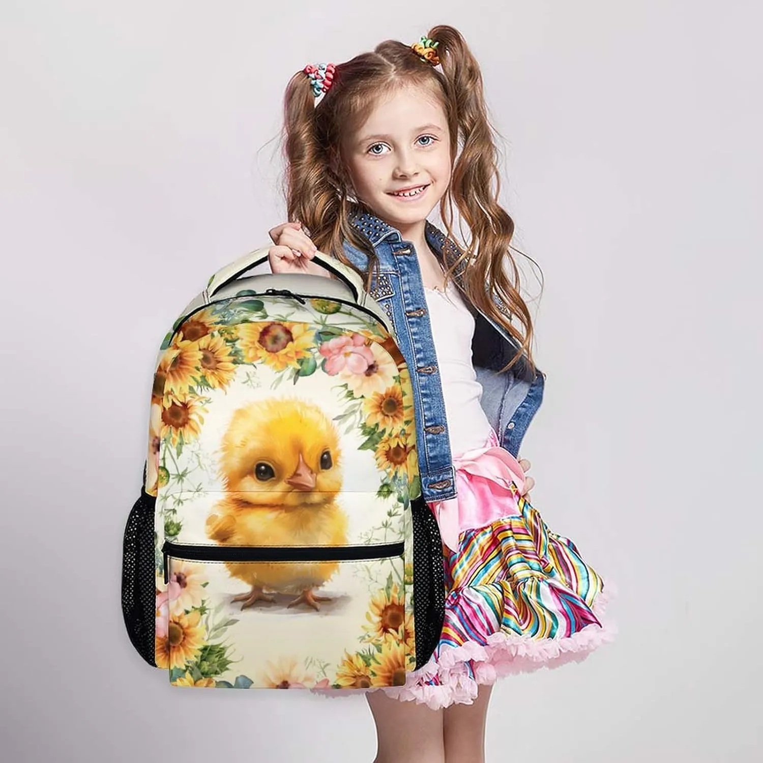 Kids Backpack, Cute Chick Bookbag, Gift for Kids, 17 Inch Student Yellow Backpacks for Preschool Elementary Kindergarten Travel Camping