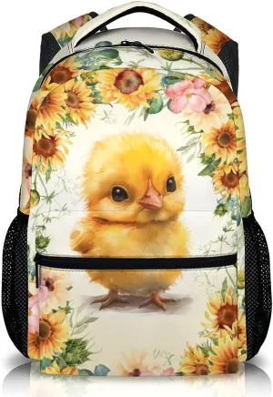 Kids Backpack, Cute Chick Bookbag, Gift for Kids, 17 Inch Student Yellow Backpacks for Preschool Elementary Kindergarten Travel Camping