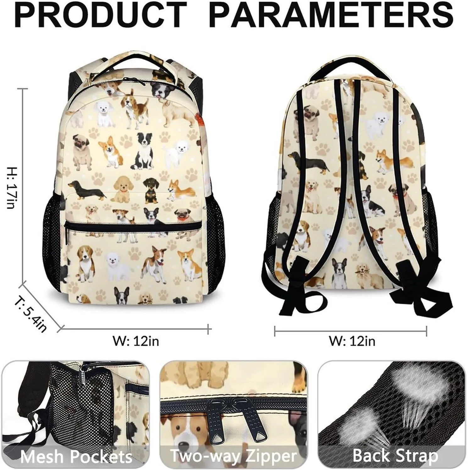 Kids Backpack, Cute Dog Bookbag, Gift for Kids Back to School, 17 Inch Student Backpacks for Preschool Elementary Kindergarten Travel Camping