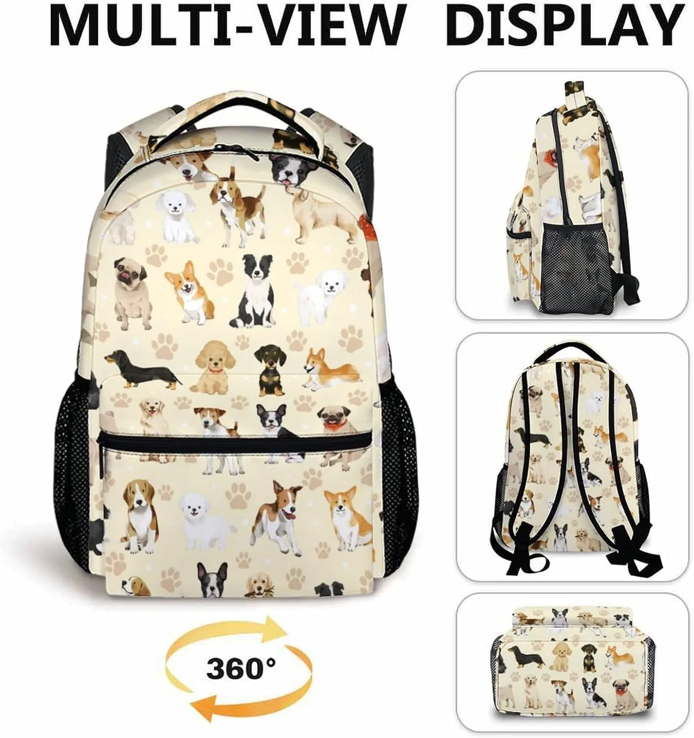 Kids Backpack, Cute Dog Bookbag, Gift for Kids Back to School, 17 Inch Student Backpacks for Preschool Elementary Kindergarten Travel Camping