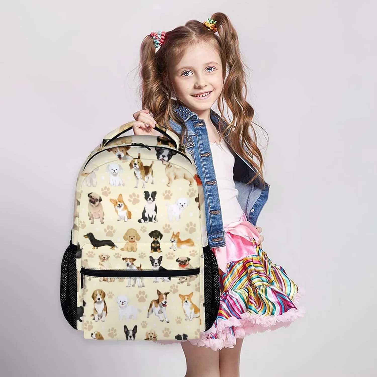 Kids Backpack, Cute Dog Bookbag, Gift for Kids Back to School, 17 Inch Student Backpacks for Preschool Elementary Kindergarten Travel Camping