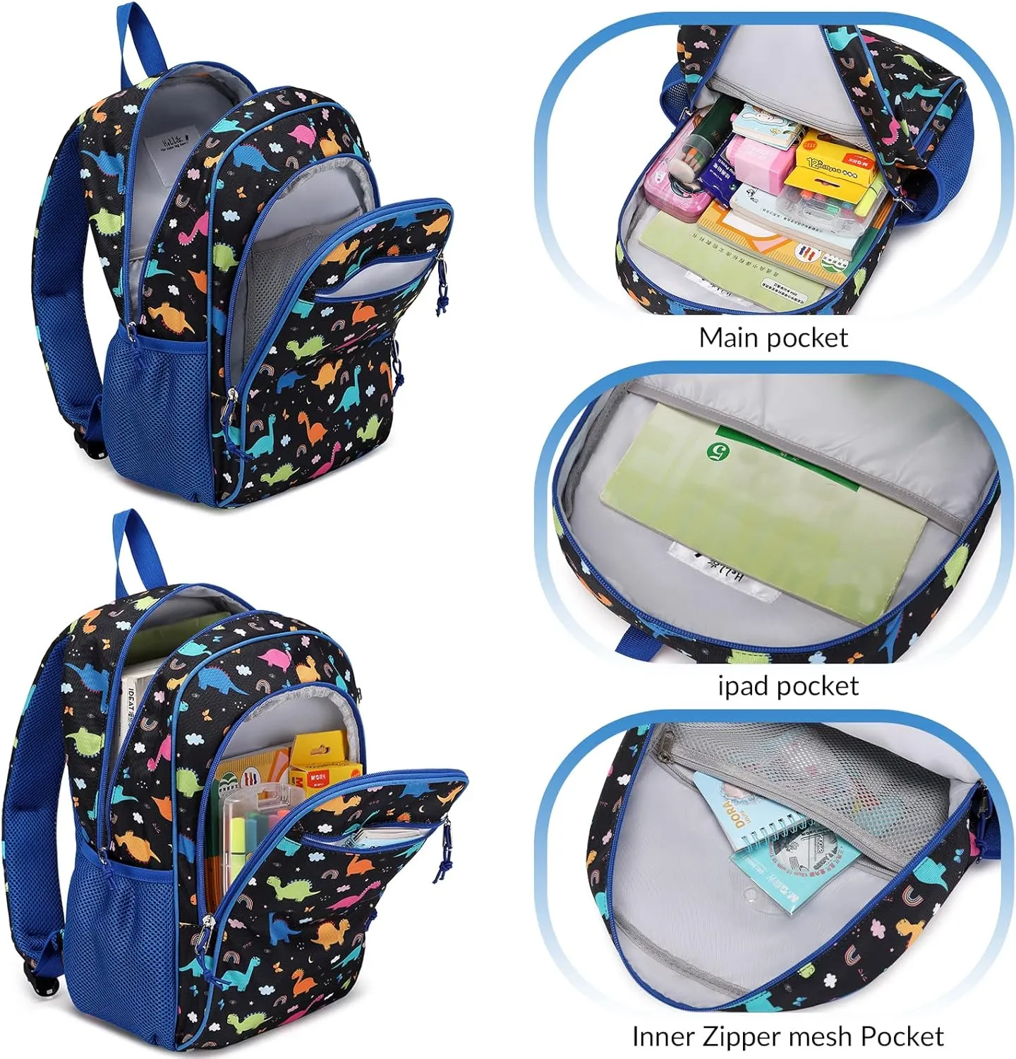 Kids backpacks Girls, Cute Lightweight Water Resistant Toddler Kindergarten Elementary School Backpack with Chest Strap Pink Dinosaurs Purple