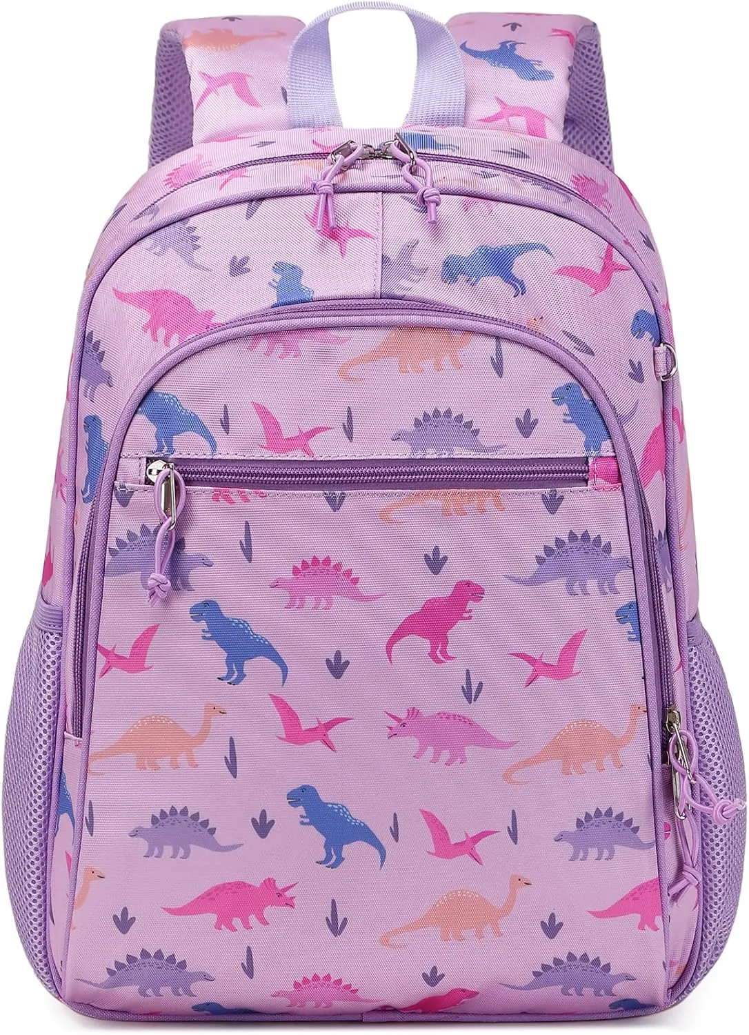 Kids backpacks Girls, Cute Lightweight Water Resistant Toddler Kindergarten Elementary School Backpack with Chest Strap Pink Dinosaurs Purple