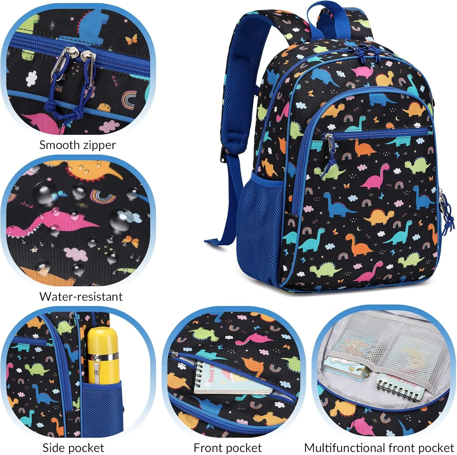 Kids backpacks Girls, Cute Lightweight Water Resistant Toddler Kindergarten Elementary School Backpack with Chest Strap Pink Dinosaurs Purple