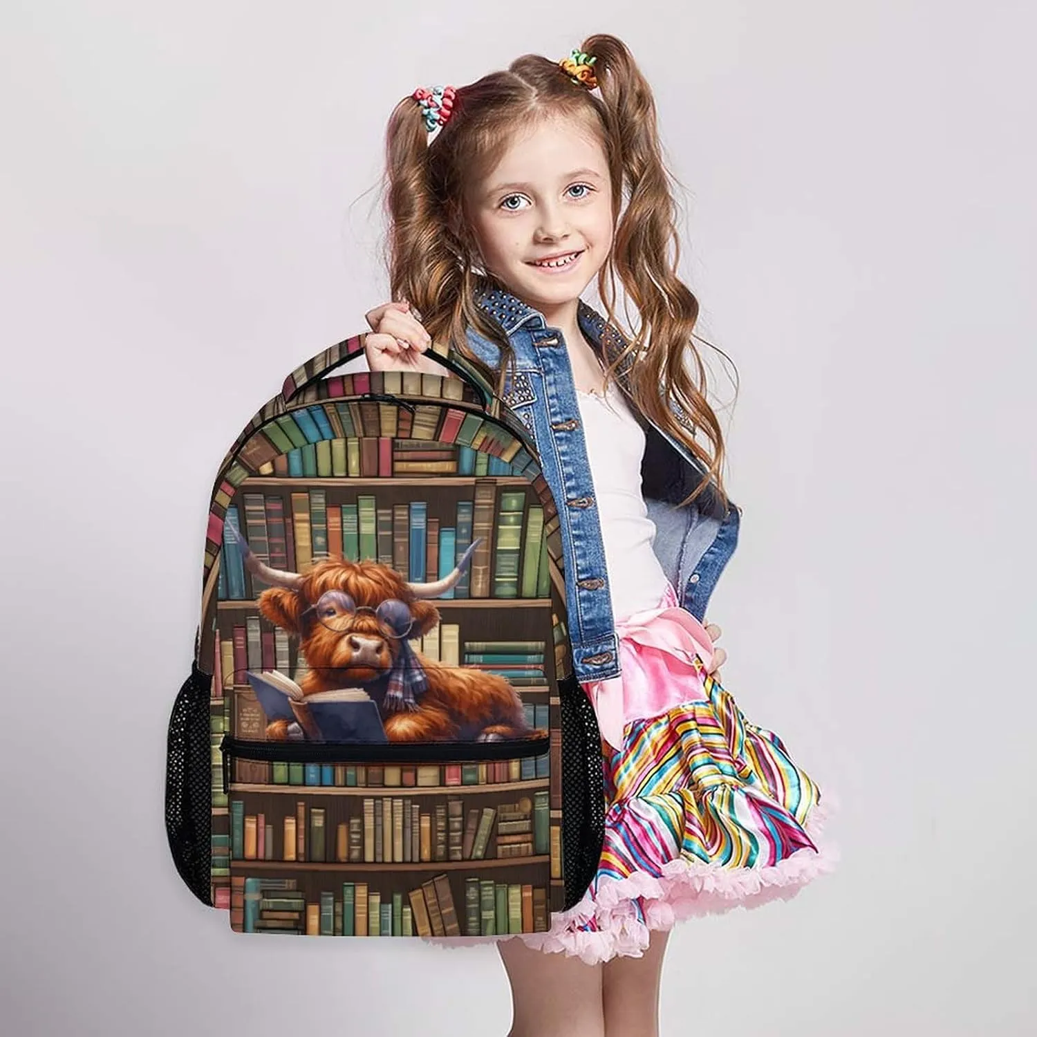 Kids Bookbag for Girls Boys 8-12, Cute Highland Cow School Backpacks for Gift, Animal Theme Gift, Leisure Boys Girls Bookbag for School Travel Hiking Preschool Elementary Kindergarten