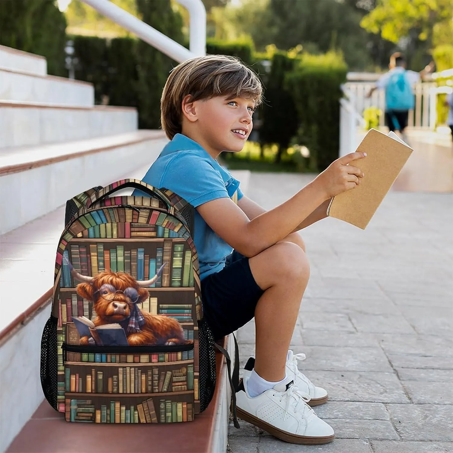 Kids Bookbag for Girls Boys 8-12, Cute Highland Cow School Backpacks for Gift, Animal Theme Gift, Leisure Boys Girls Bookbag for School Travel Hiking Preschool Elementary Kindergarten