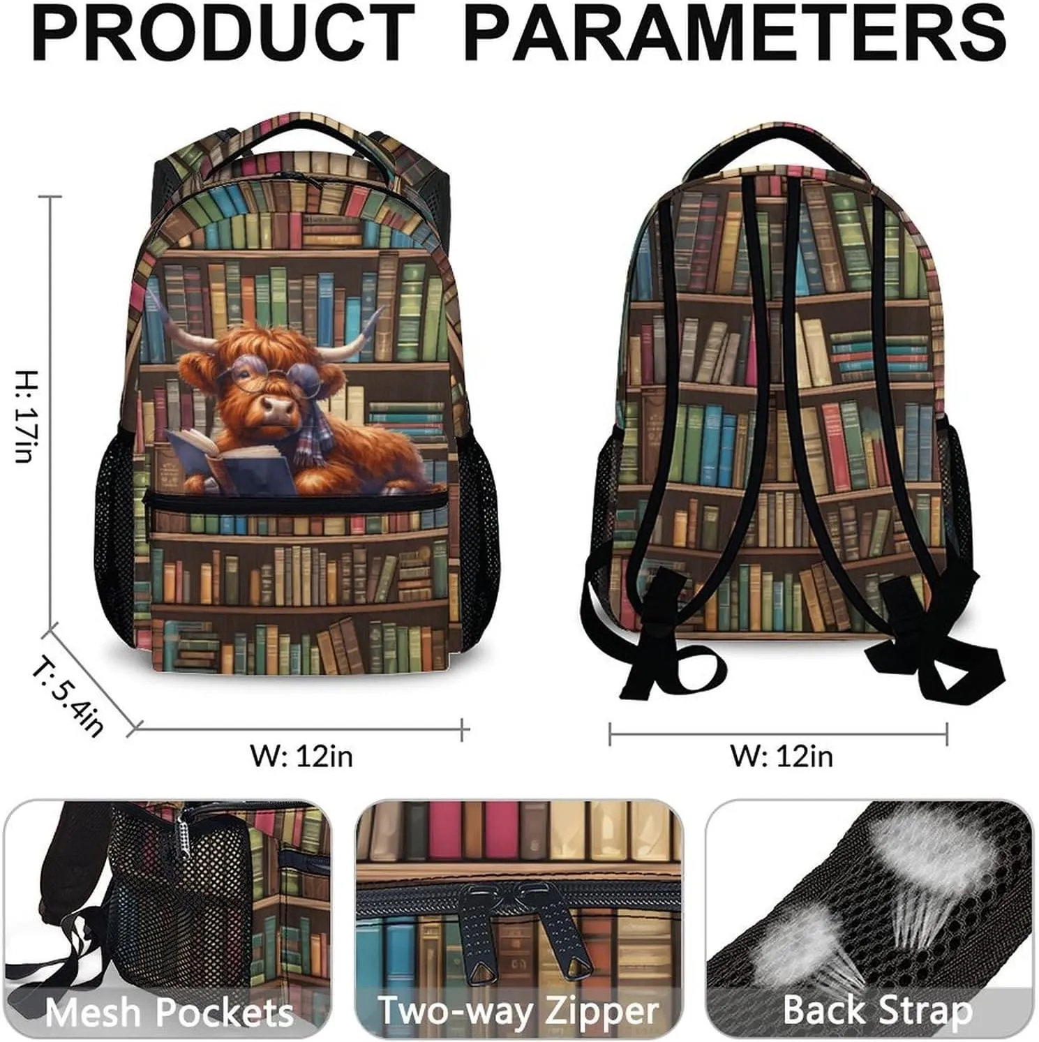 Kids Bookbag for Girls Boys 8-12, Cute Highland Cow School Backpacks for Gift, Animal Theme Gift, Leisure Boys Girls Bookbag for School Travel Hiking Preschool Elementary Kindergarten