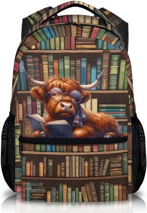 Kids Bookbag for Girls Boys 8-12, Cute Highland Cow School Backpacks for Gift, Animal Theme Gift, Leisure Boys Girls Bookbag for School Travel Hiking Preschool Elementary Kindergarten