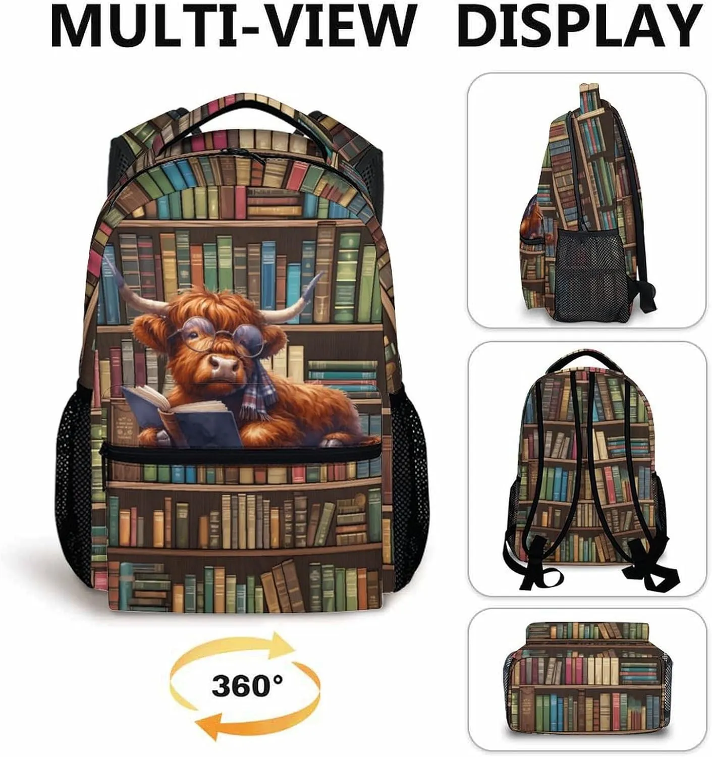 Kids Bookbag for Girls Boys 8-12, Cute Highland Cow School Backpacks for Gift, Animal Theme Gift, Leisure Boys Girls Bookbag for School Travel Hiking Preschool Elementary Kindergarten