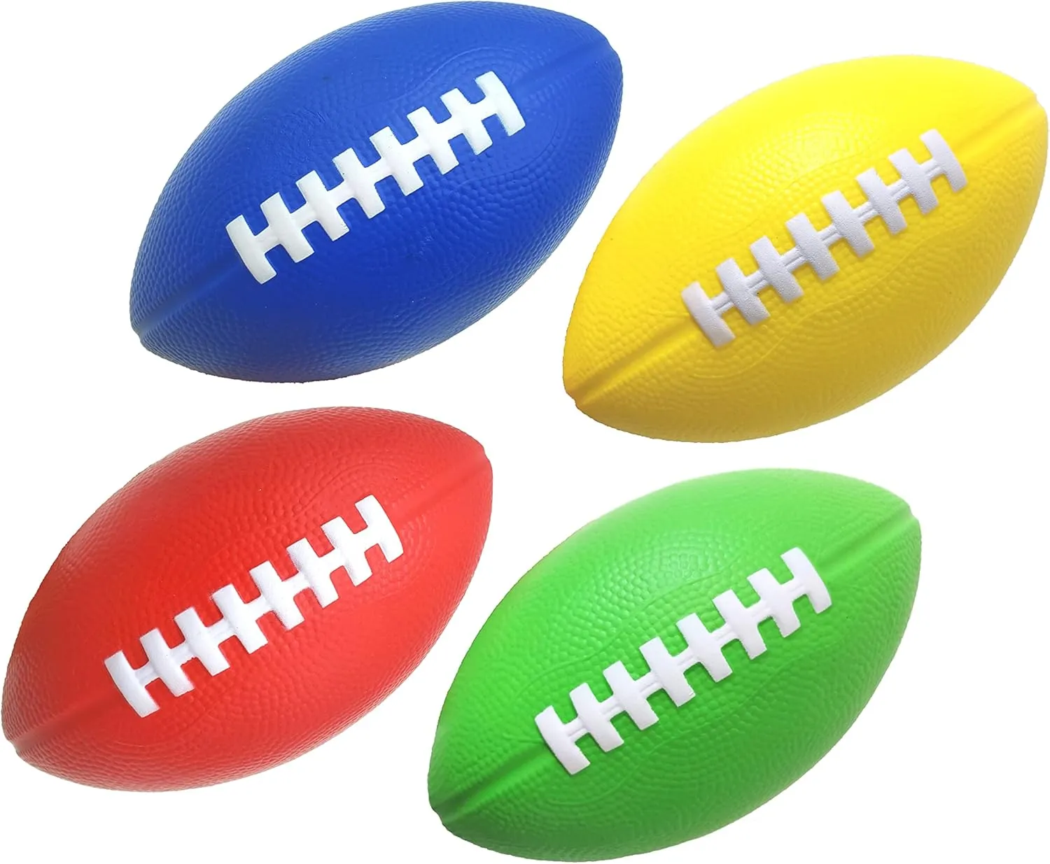 Kids Football 4-Pack - 7.25" Foam Mini Footballs - Soft, Colorful, Includes Green, Yellow, Blue, Red