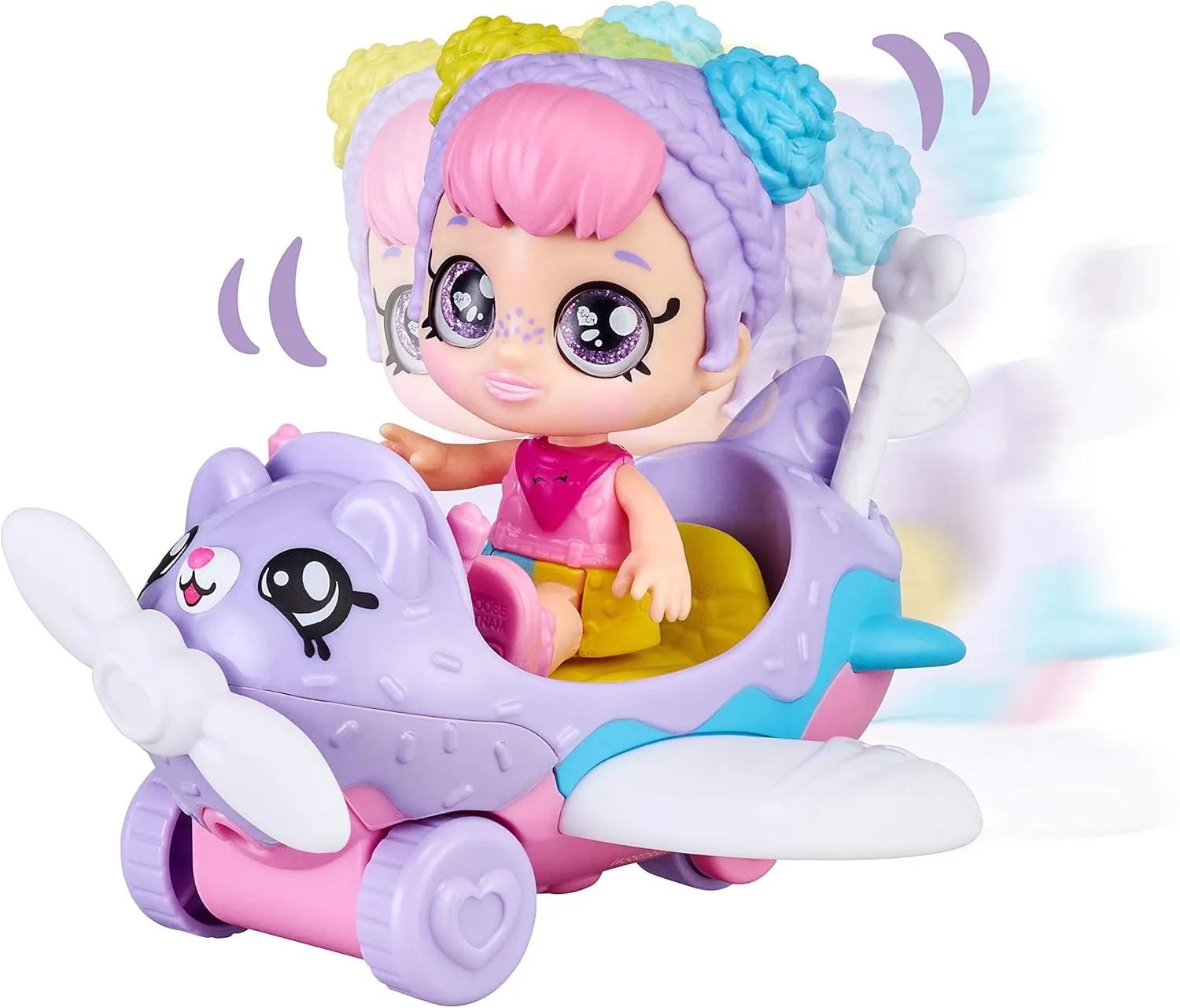 Kindi Kids Minis - Rainbow Kate's Airplane - Collectible Vehicle and Posable Bobble Head Figurine 2pc