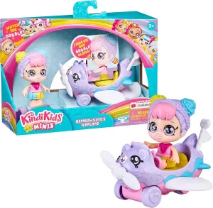 Kindi Kids Minis - Rainbow Kate's Airplane - Collectible Vehicle and Posable Bobble Head Figurine 2pc