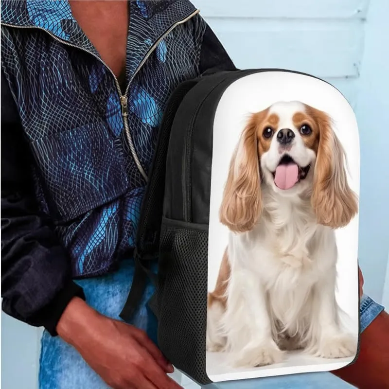 King Charles Spaniel Kids Hand Drawing School Backpacks for Boys Elementary Cute Dog Pattern Back Pack Bookbag with Lunch Bag Small Pencil Case for Teens Students Girls