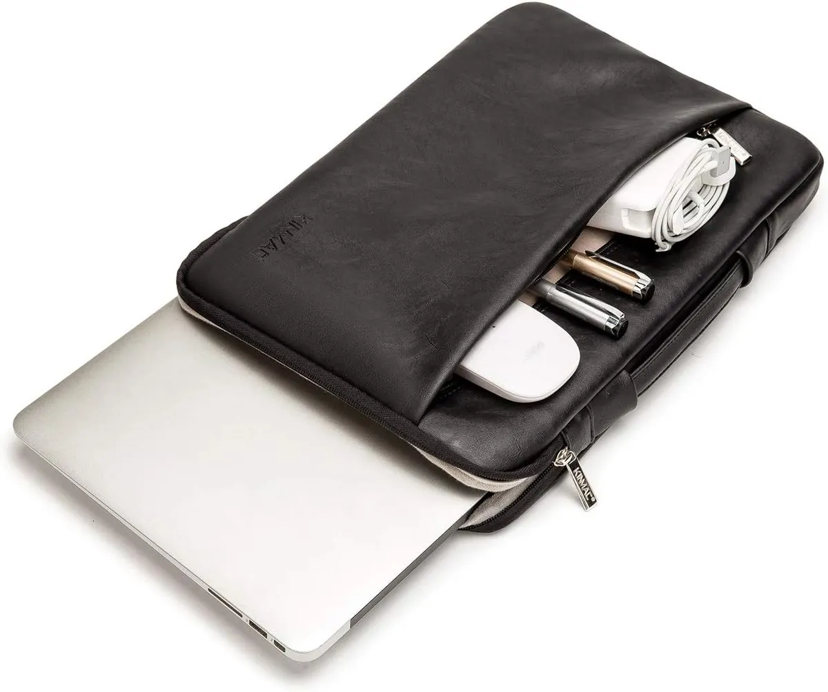 Kinmac 360 Degree Protective Laptop Sleeve Case Bag with Handle for MacBook Air 15 inch and 15 inch-15.6 inch HP Lenovo Dell ASUS Acer Notebook Computer (Black PU)