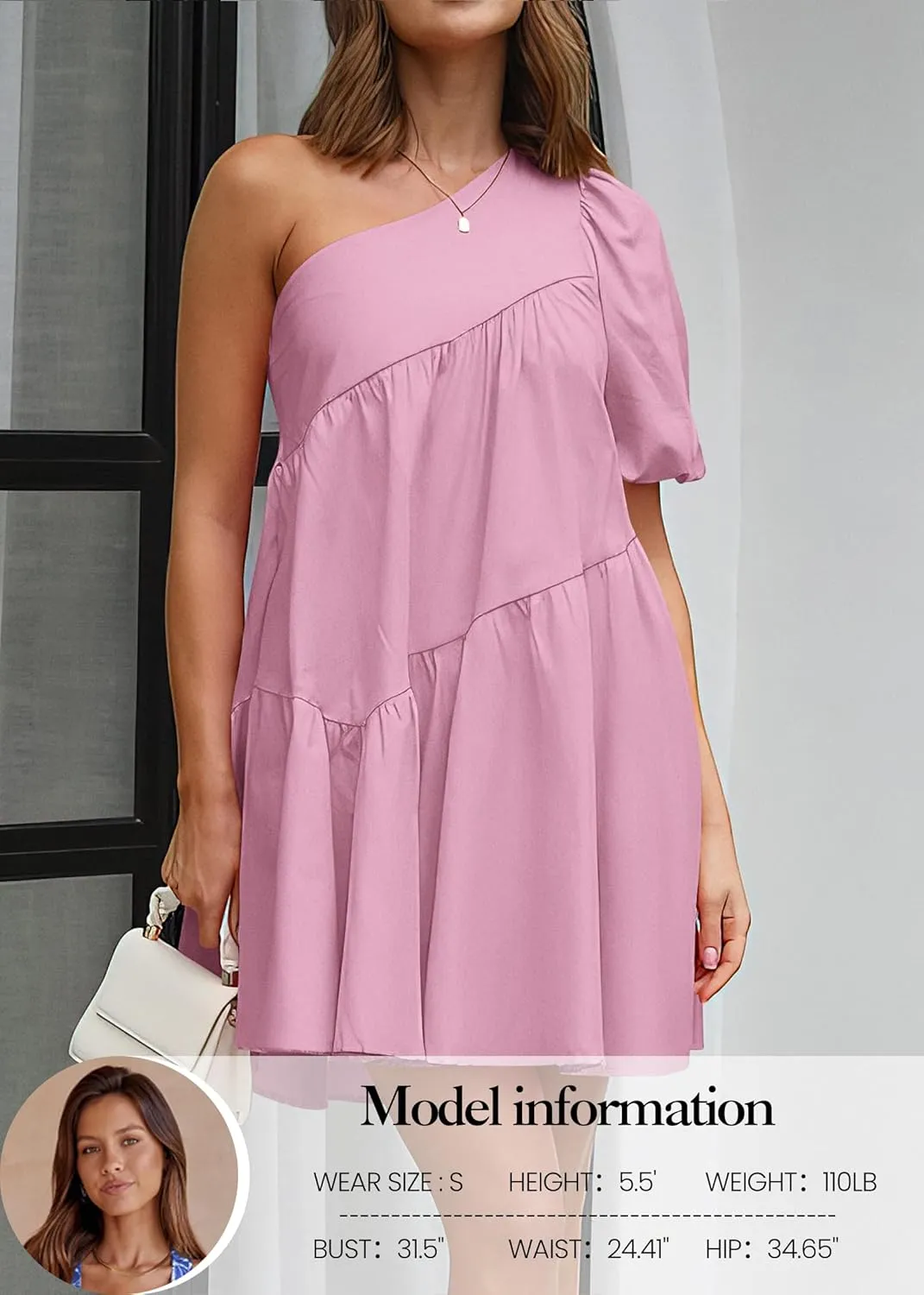 KIRUNDO Womens 2025 Summer Casual One Shoulder Mini Babydoll Dress Puff Sleeve Loose Tiered A Line Flowy Short Dresses