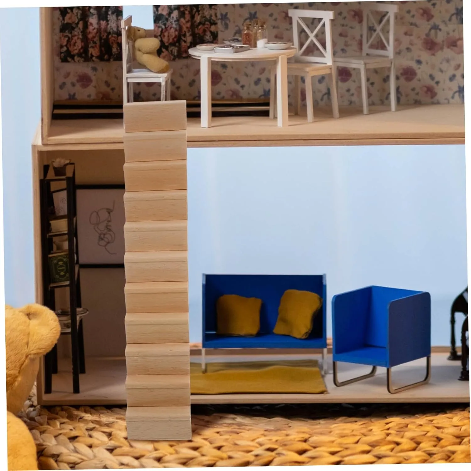 Kisangel 3pcs Miniature Wooden Staircase Ornament for Dollhouse Mini House Stairs Decor for Creative Play Safe Wooden Design for Boys and Girls Imagination and Building Scenes