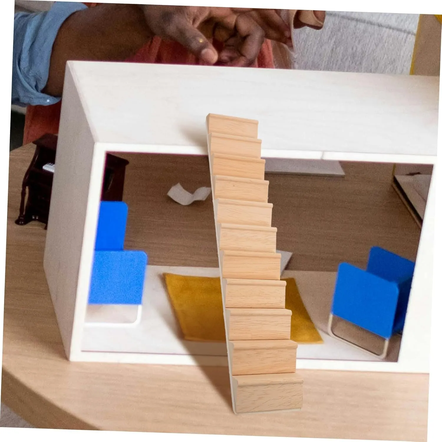 Kisangel 3pcs Miniature Wooden Staircase Ornament for Dollhouse Mini House Stairs Decor for Creative Play Safe Wooden Design for Boys and Girls Imagination and Building Scenes