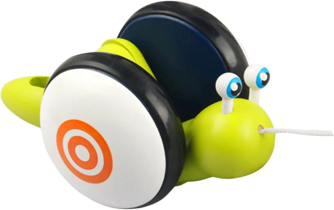 Kisangel Wooden Snail Shaped Dragging Car Toy for Toddlers Pulling Toy for Walking Training Safe Wooden Material Sensory Development and Leg Movement Skills for One-Year-Old Boys and Girls