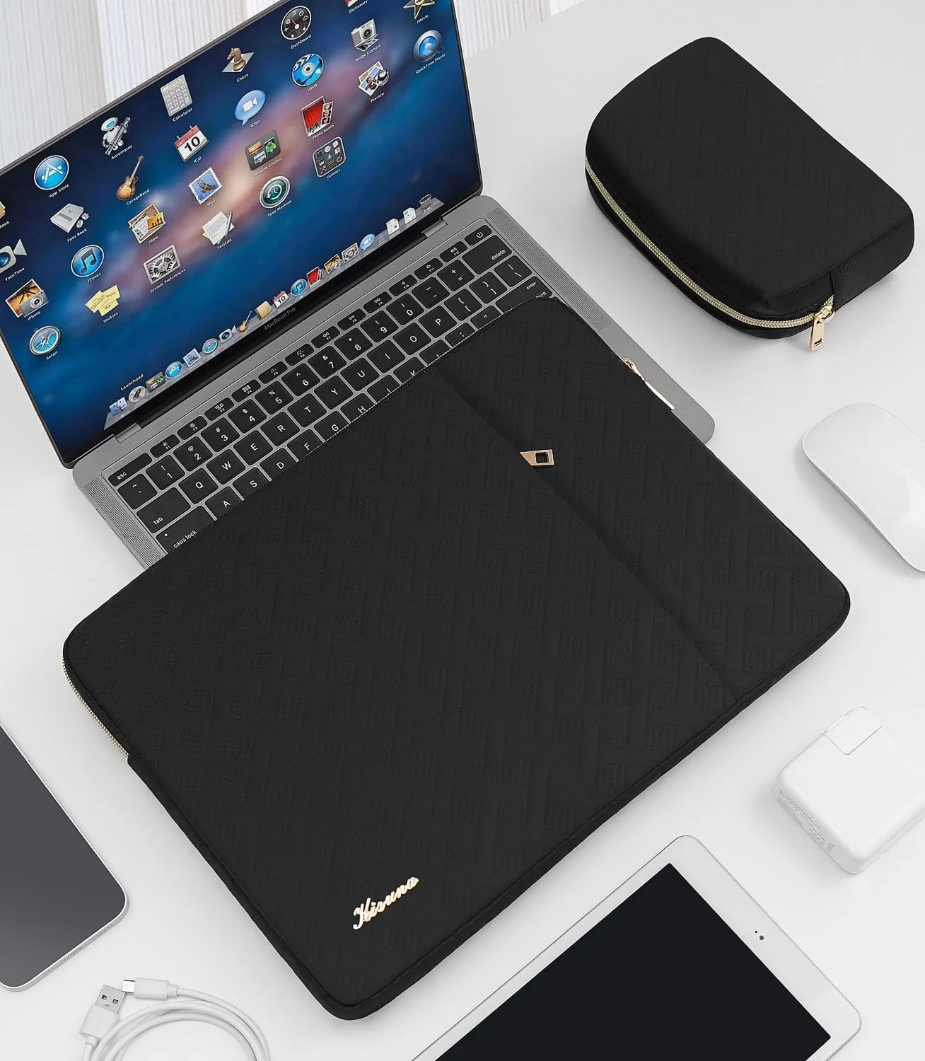 KIZUNA 15.6 inch Laptop Sleeve Case with Accessory Bag for 16" MacBook Pro M1 M2 M3 Max/16 Lenovo Legion Pro 5/15" IdeaPad Gaming 3i/15.6" HP Envy x360 15/Dell XPS 15/IdeaPad 5 Pro Gen 6,Black