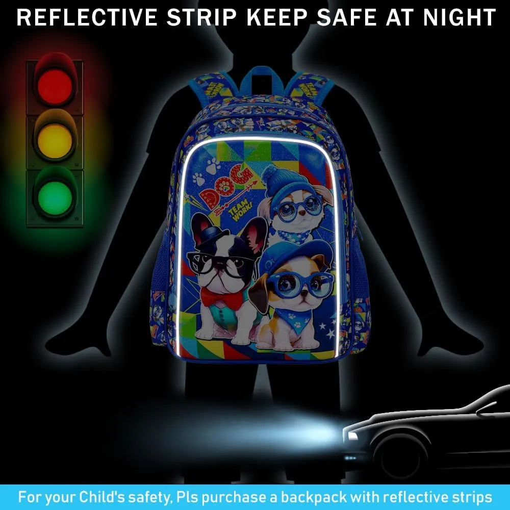 KLFVB 3PCS Boys Backpack, Water Resistant Kids Bookbag with Lunch Box, 16" Preschool Backpacks for Elementary - 3*dog Blue