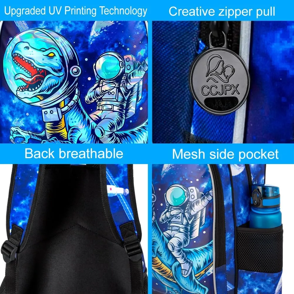 KLFVB 3PCS Dinosaur Backpack for Boys, 16" Kids Bookbag and Lunch Box, Preschool Backpacks for Elementary Students