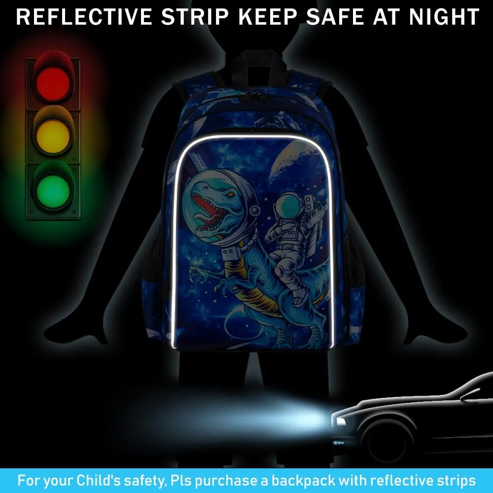 KLFVB 3PCS Dinosaur Backpack for Boys, 16" Kids Bookbag and Lunch Box, Preschool Backpacks for Elementary Students