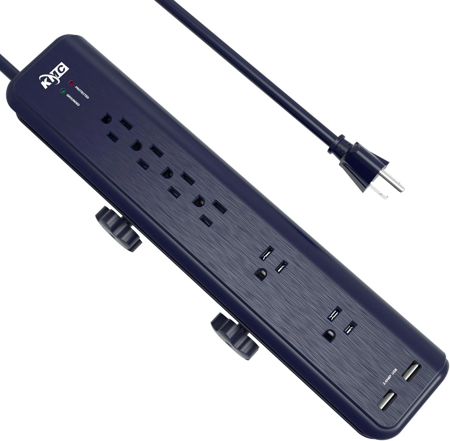 KMC 6-Outlet Surge Protector Power Strip Clamp Mount 7 Feet Cord with 2.4A 2-Port USB Charging Station …